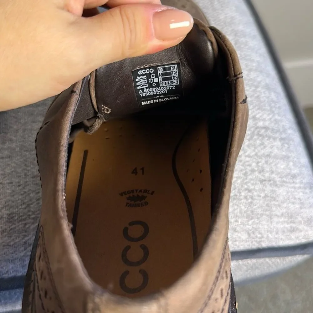 Ecco Mens Sz 41 Lhasa Brogue Wing Tip Leather Oxfords Coffee Brown Casual Shoes-